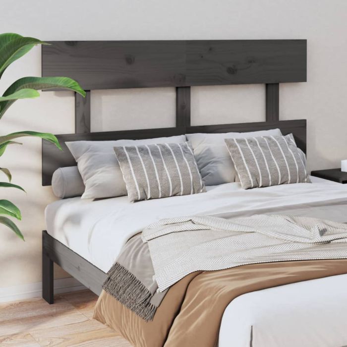 Bed Headboard Grey 124x3x81cm Solid Wood Pine