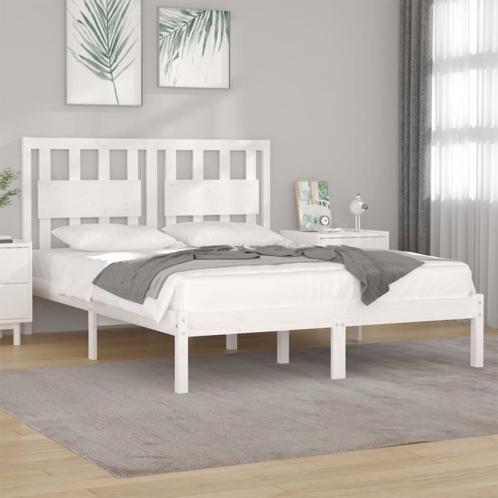 Bed Frame White Solid Wood Pine 140x200 cm