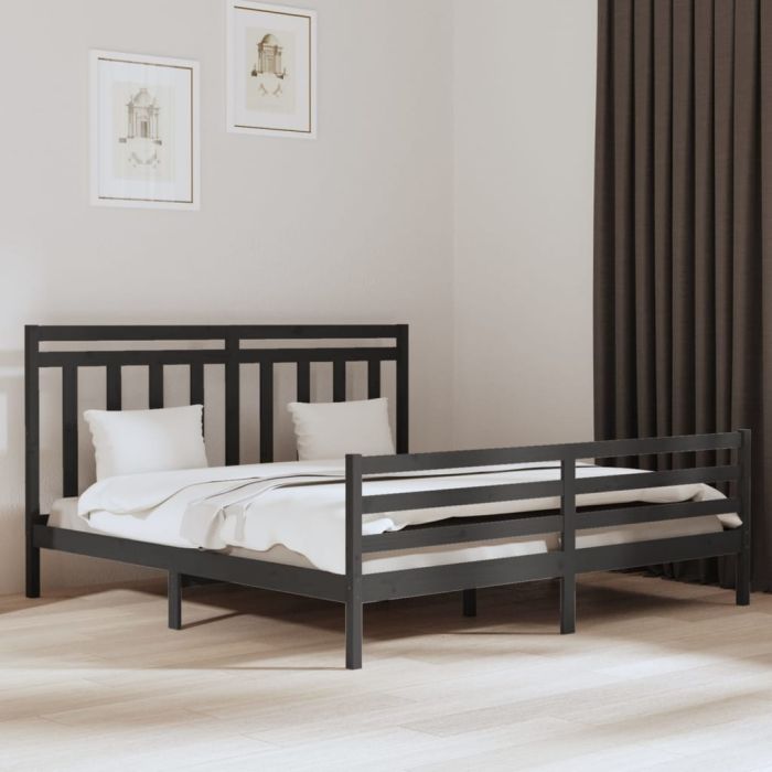Bed Frame Grey Solid Wood 200x200 cm
