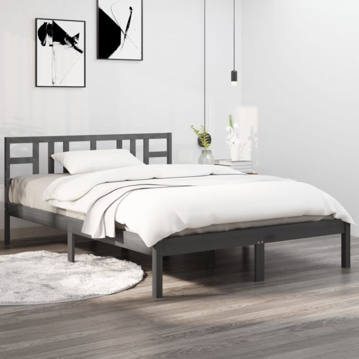 Bed Frame Grey Solid Wood 200x200 cm