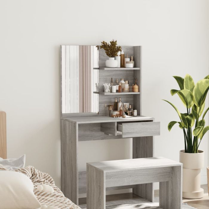 Dressing Table with Mirror Grey Sonoma 74.5x40x141cm