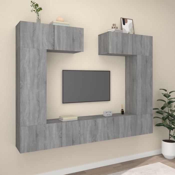 6 Pcs TV Cabinet Set Grey Sonoma Engineered Wood