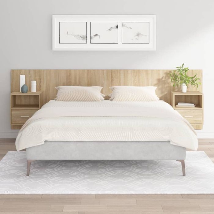 Bed Headboard with Cabinets Sonoma Oak Engineered Wood
