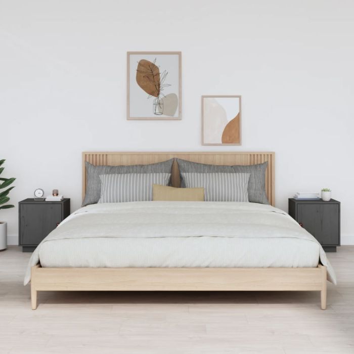 Bedside Table - SIENA Joe 2 Piece Nightstand Grey 40cm