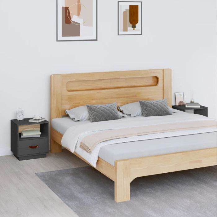 Bedside Cabinets 2 pcs Grey 40x34x45cm Solid Wood Pine - Aifen