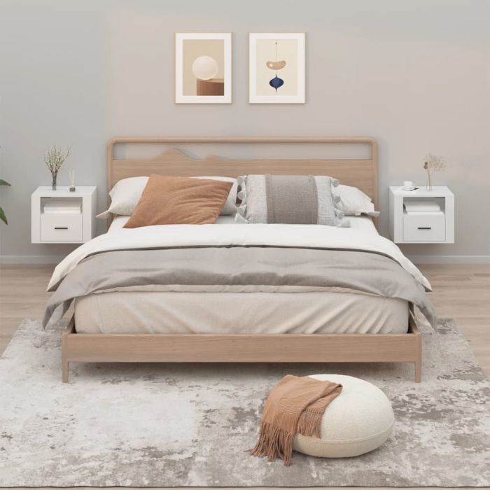 Bedside Table - BRADFORD 2 Piece Nightstand White 50cm