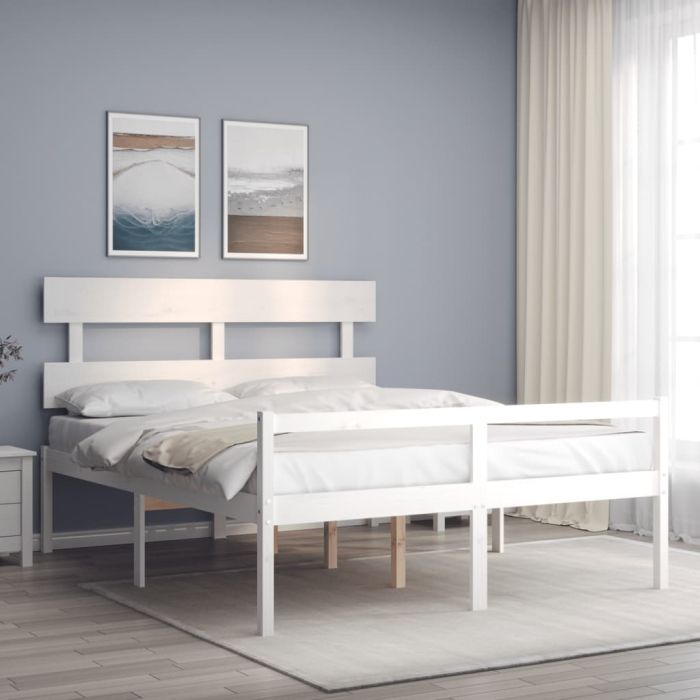 Bed Frame with Headboard White 160x200 cm Solid Wood
