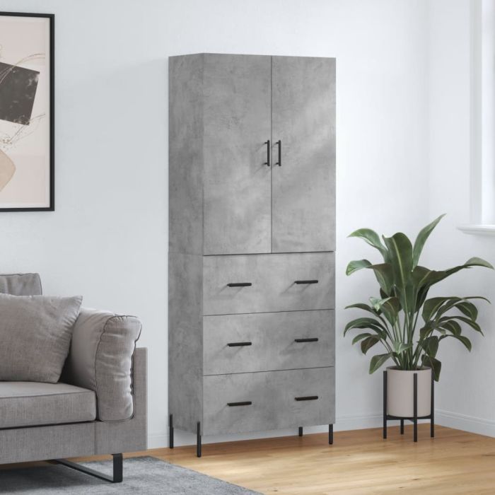Highboard Concrete Grey 69.5x34x180 cm Engineered Wood