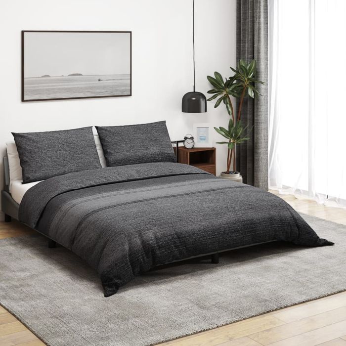 Duvet Cover Set Dark Grey 225x220 cm Cotton