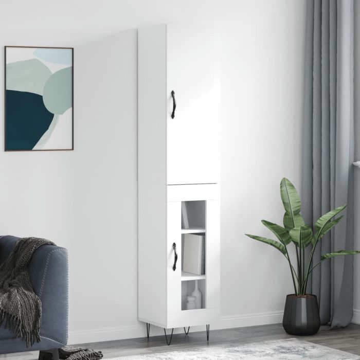 Highboard White 34.5x34x180 cm Engineered Wood