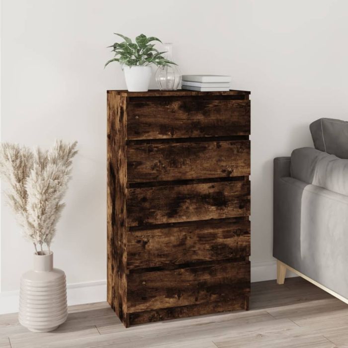 EXETER Oak Finish Chest of Drawers - Medium-sized, 5 Drawers
