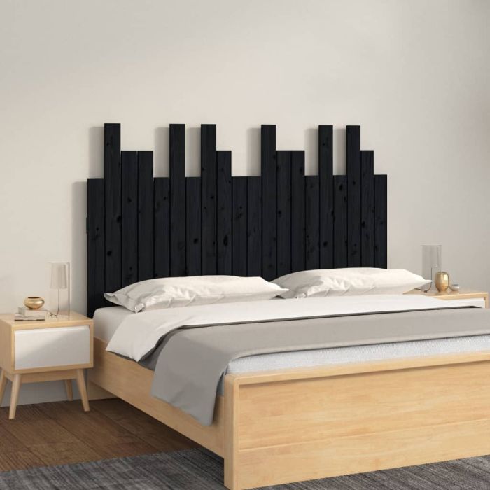 Wall Headboard Black 127.5x3x80cm Solid Wood Pine