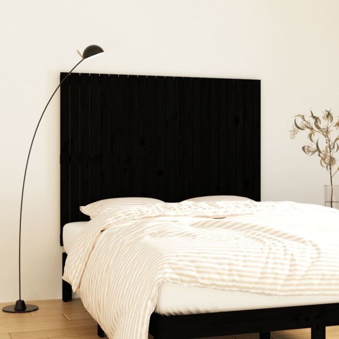 Wall Headboard Black 140x3x110cm Solid Wood Pine