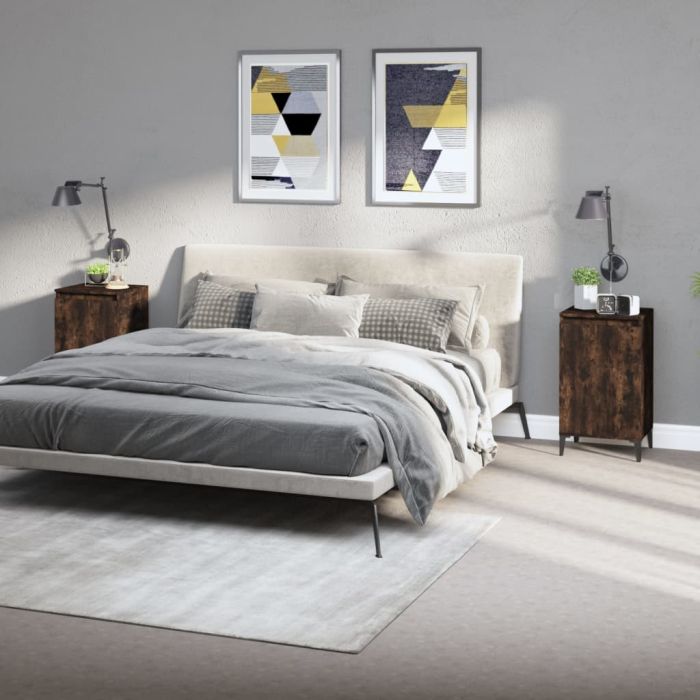 Bedside Table - MONTGOMERY 2 Piece Nightstand Smoked Oak 40cm