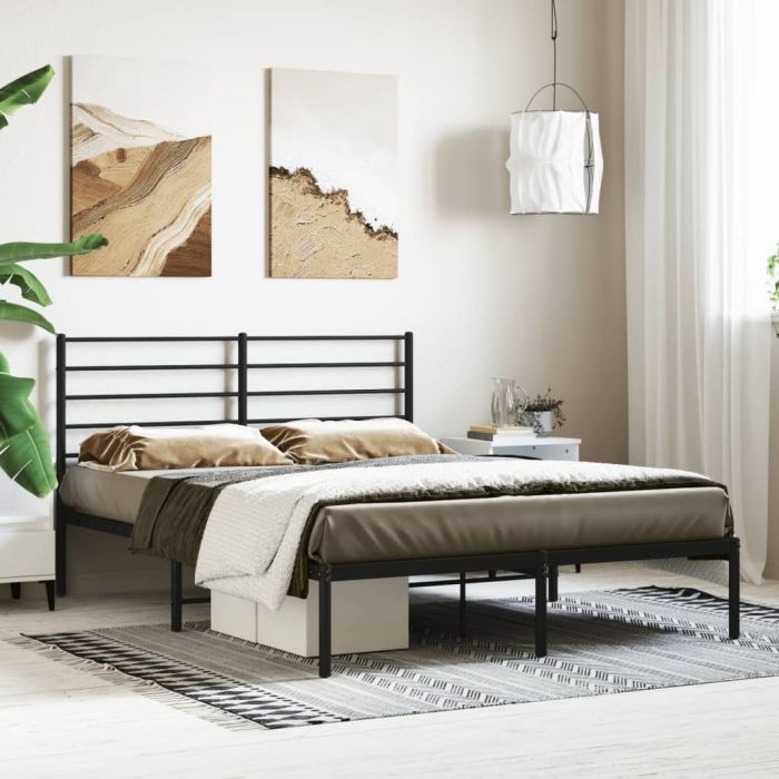 Metal Bed Frame with Headboard Black 120x190 cm Small Double