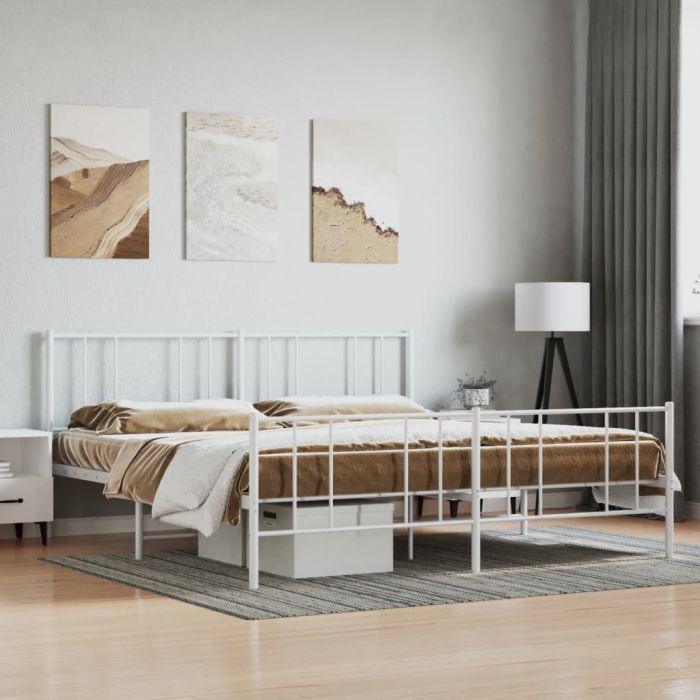 Metal Bed Frame with Headboard and Footboard White 193x203 cm