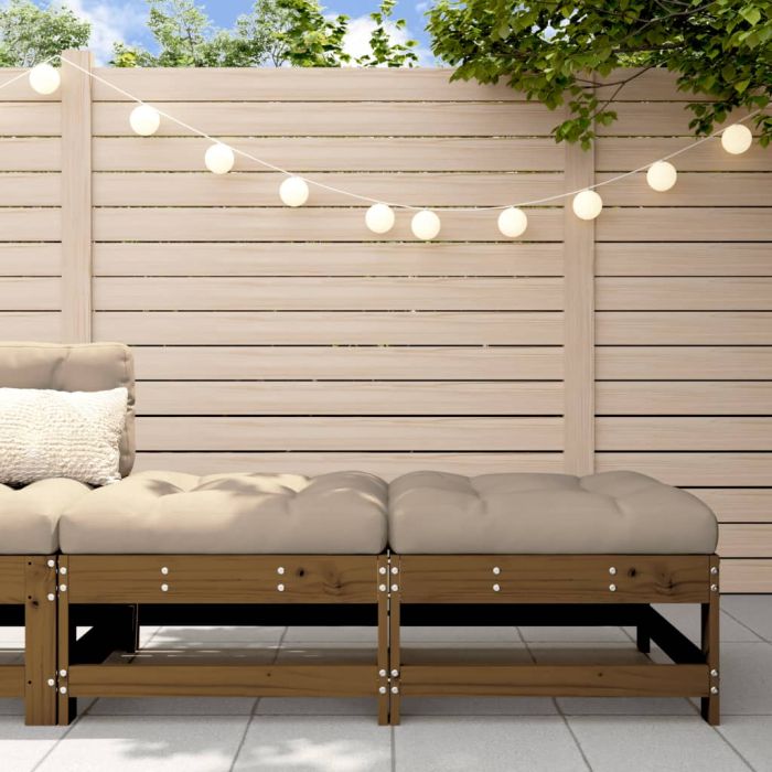 Garden Footstools with Cushions 2pcs Honey Brown Solid Wood Pine