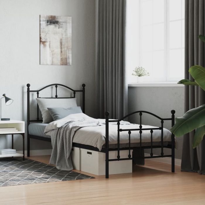 Metal Bed Frame with Headboard and Footboard Black 90x190 cm Single
