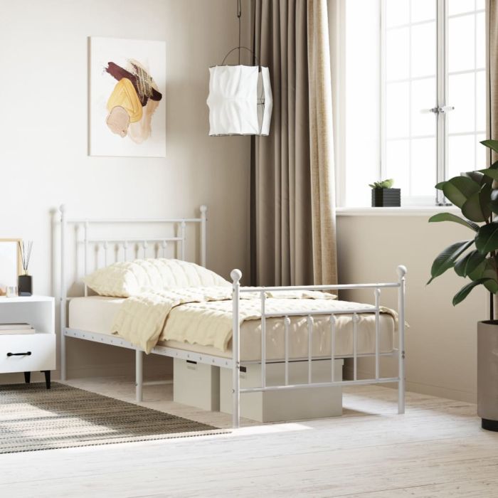 Metal Bed Frame with Headboard and Footboard White 80x200 cm