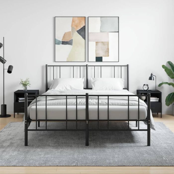 Bedside Table - ROGERS Cal 2 Piece Nightstand Black 40cm