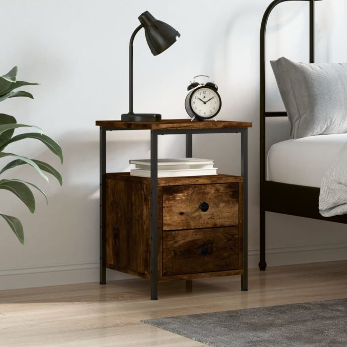 Bedside Table - RAWLINS Nightstand Smoked Oak 34cm