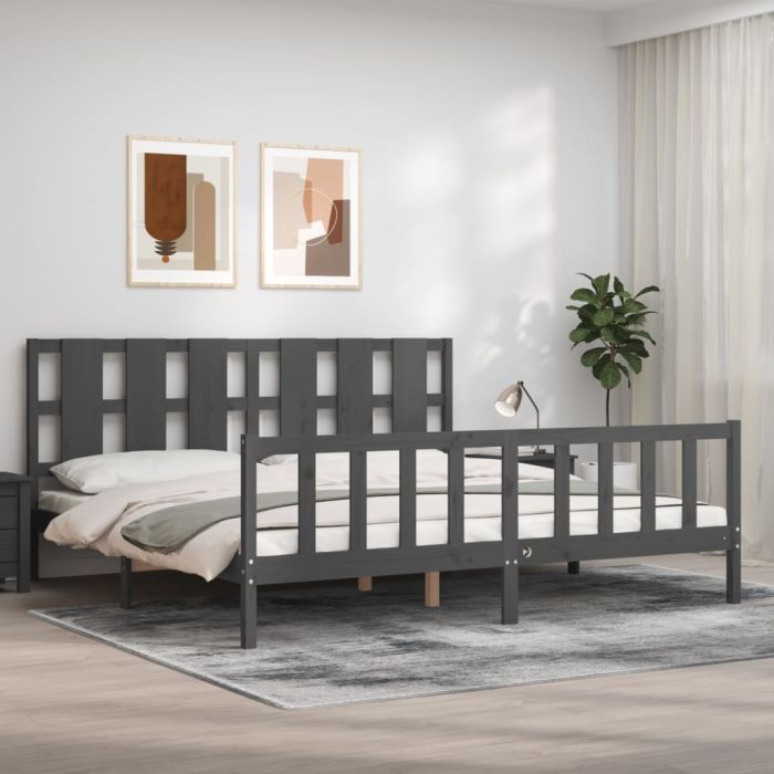Bed Frame with Headboard Grey 200x200 cm Solid Wood