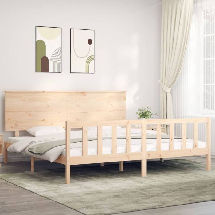 Bed Frame with Headboard Super King Size Solid Wood