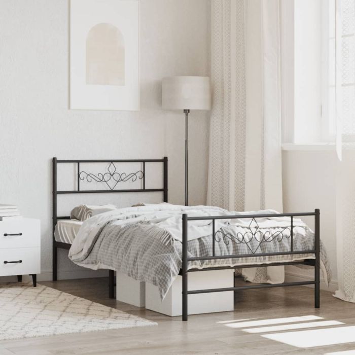Metal Bed Frame with Headboard and Footboard Black 80x200 cm