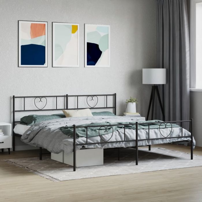 Metal Bed Frame with Headboard and Footboard Black 180x200 cm Super King