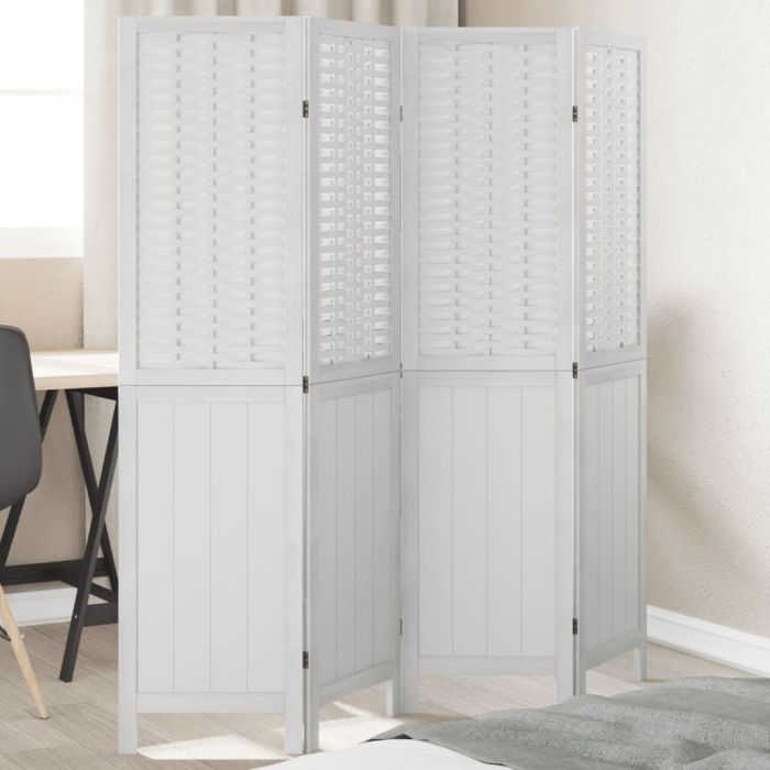 Room Divider 4 Panels White Solid Wood Paulownia