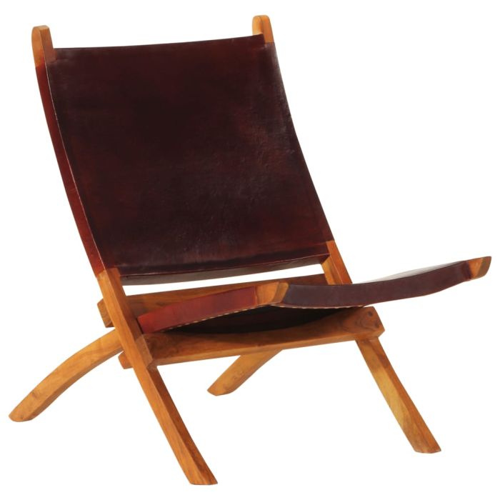 LITCOVE Folding Relaxing Chair Dark Real Leather - Brown