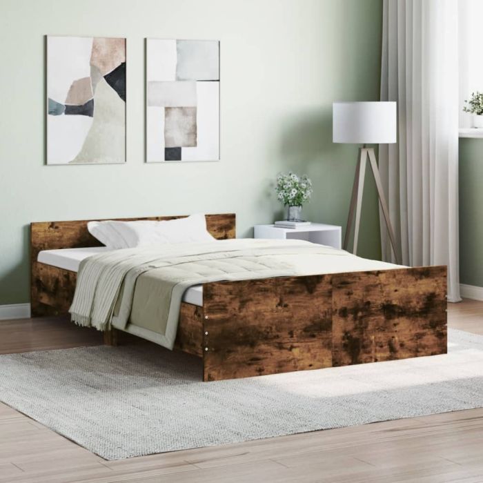 Bed Frame with Headboard and Footboard Smoked Oak 120x200 cm