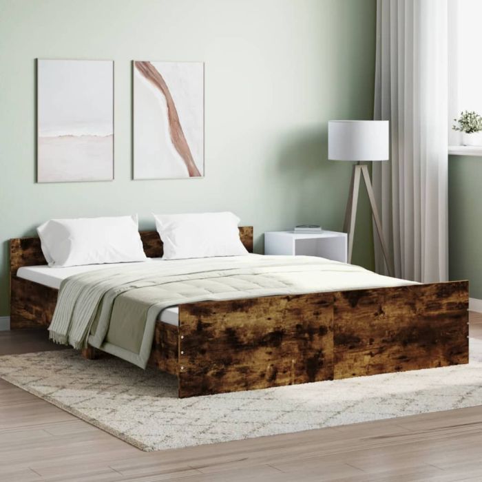 Bed Frame with Headboard and Footboard Smoked Oak 150x200 cm King Size