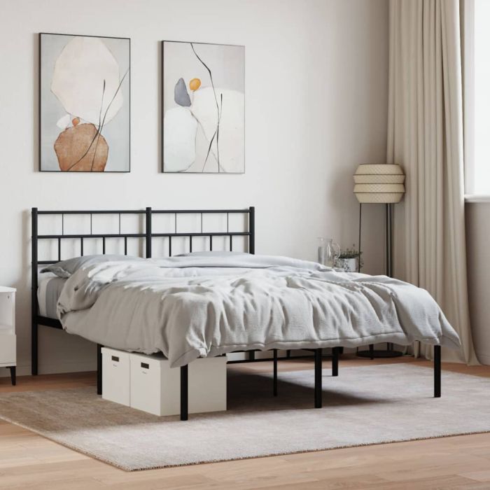 Metal Bed Frame with Headboard Black 140x190 cm
