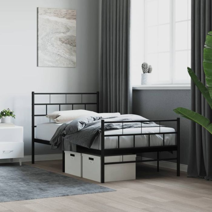 Metal Bed Frame with Headboard and Footboard Black 100x190 cm