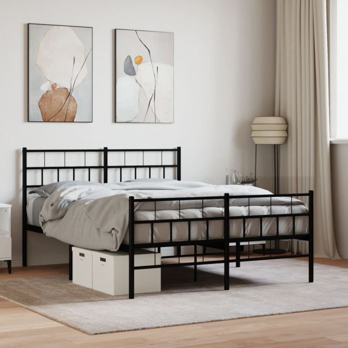 Metal Bed Frame with Headboard and Footboard Black 120x190 cm Small Double