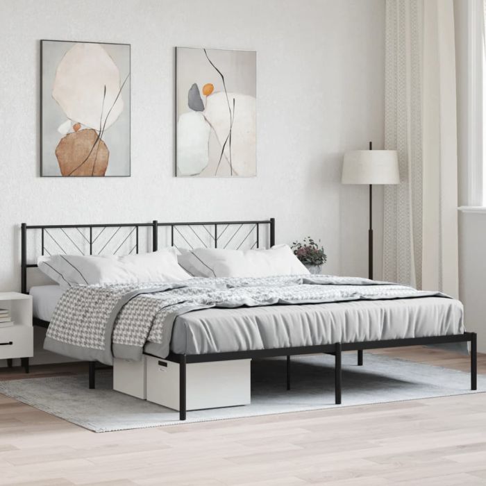 Metal Bed Frame with Headboard Black 193x203 cm