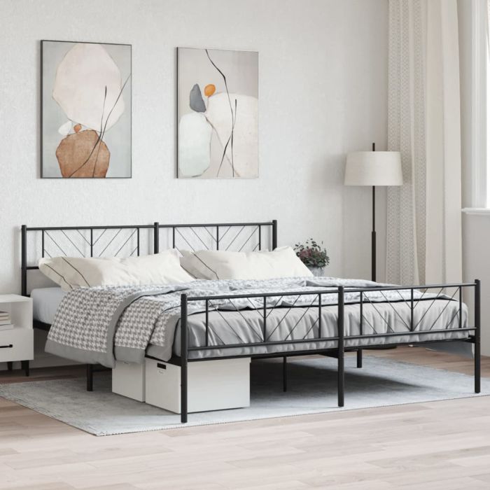 Metal Bed Frame with Headboard and Footboard Black 200x200 cm