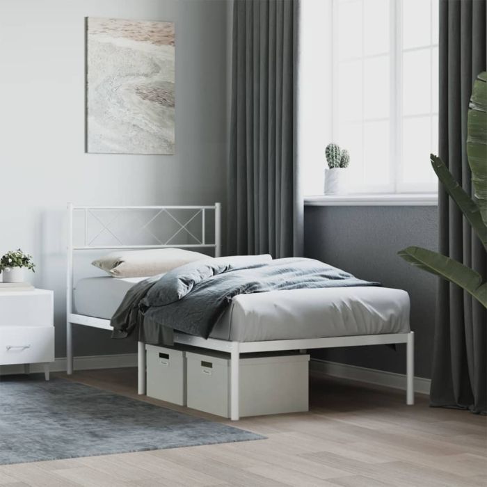 Metal Bed Frame with Headboard White 100x190 cm