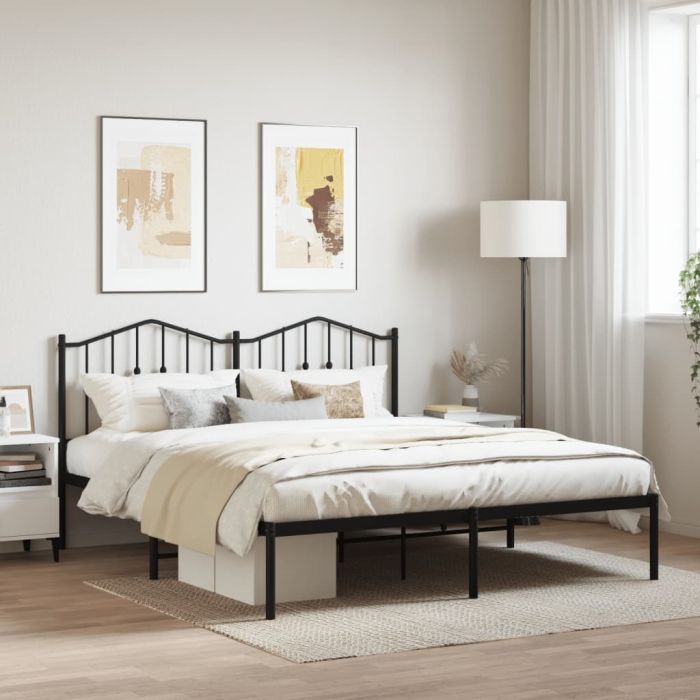 Metal Bed Frame with Headboard Black 180x200 cm Super King