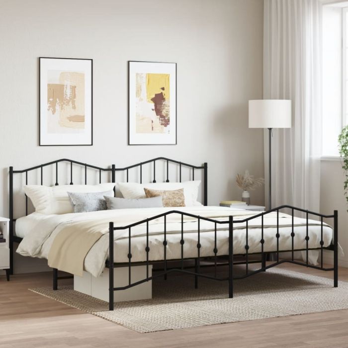 Metal Bed Frame with Headboard and Footboard Black 193x203 cm