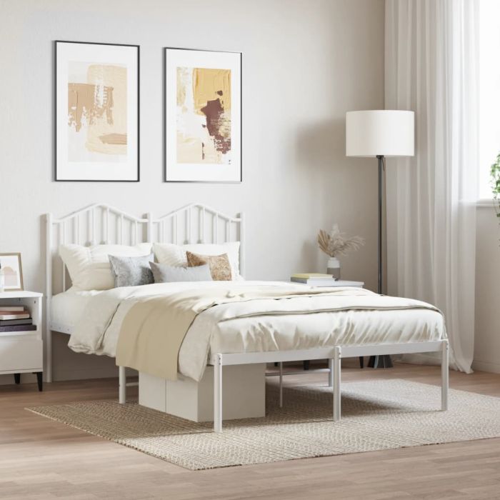 Metal Bed Frame with Headboard White 120x200 cm