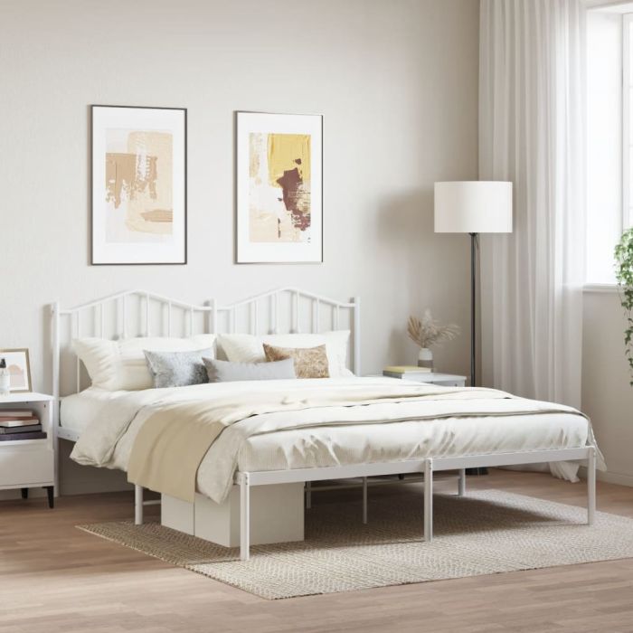 Metal Bed Frame with Headboard White 160x200 cm