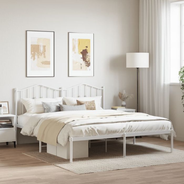 Metal Bed Frame with Headboard White 183x213 cm