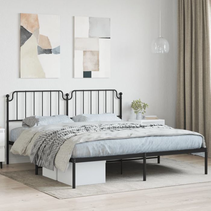 Metal Bed Frame with Headboard Black 183x213 cm