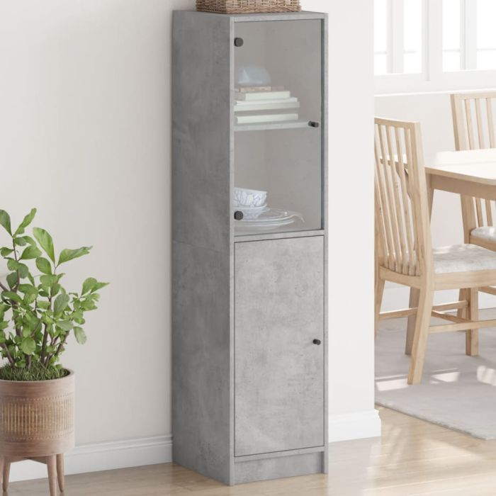 Highboard with Glass Door Concrete Grey 35x37x142 cm