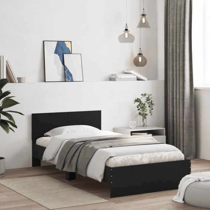 Bedframe with Headboard Black 100x200cm