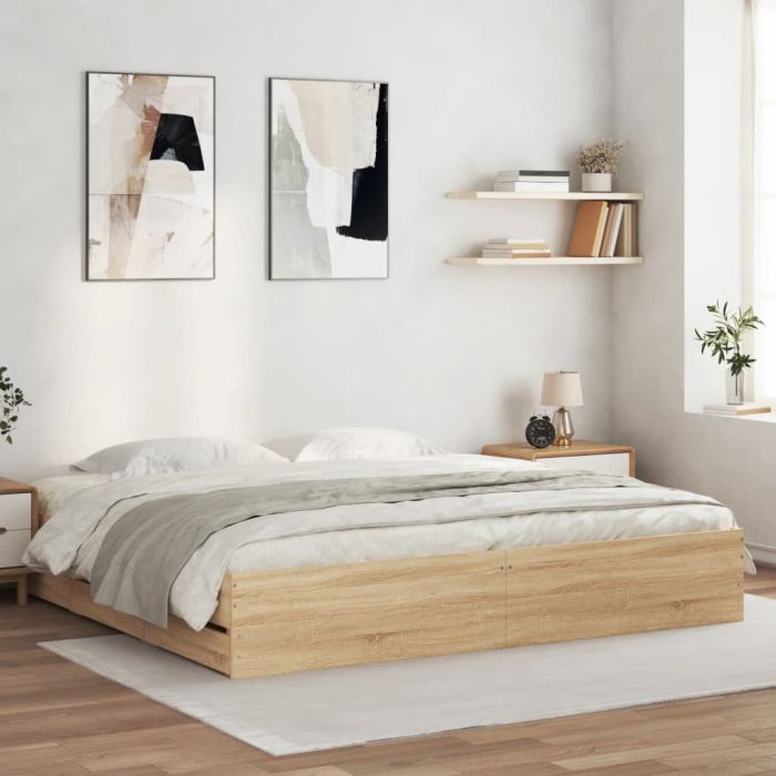 Bed Frame with Drawers Sonoma Oak 160x200 cm Engineered Wood