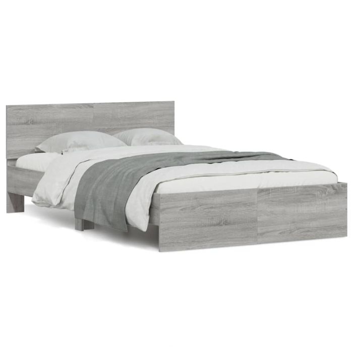 Bedframe with Headboard and LED Grey Sonoma 140x190cm