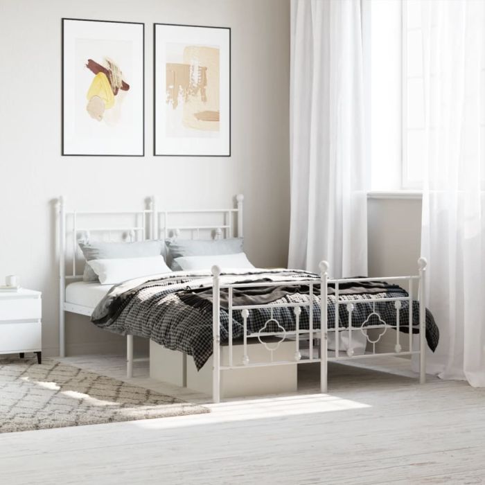 Metal Bed Frame with Headboard and Footboard White 120x200 cm